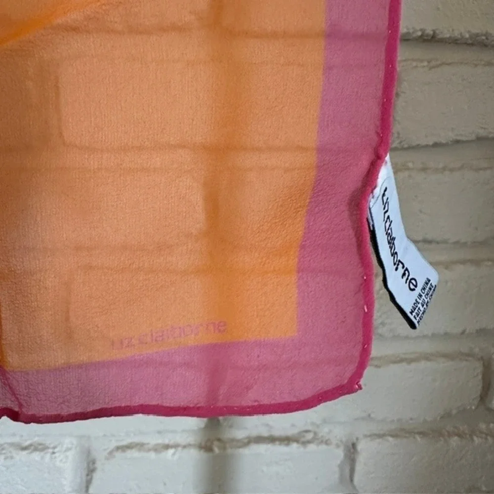 Liz Claiborne Silk‎ Chiffon Y2K Orange Pink Color Block Square Scarf
